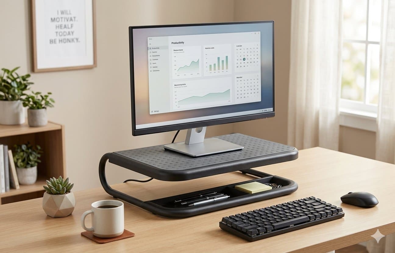 Soporte para elevar monitor estructura metálica y bandeja organizadora | WV2600006