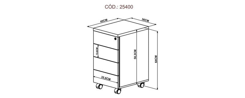 Cajonera rodante 4 cajones tranca simultanea CONCEPT (25400)